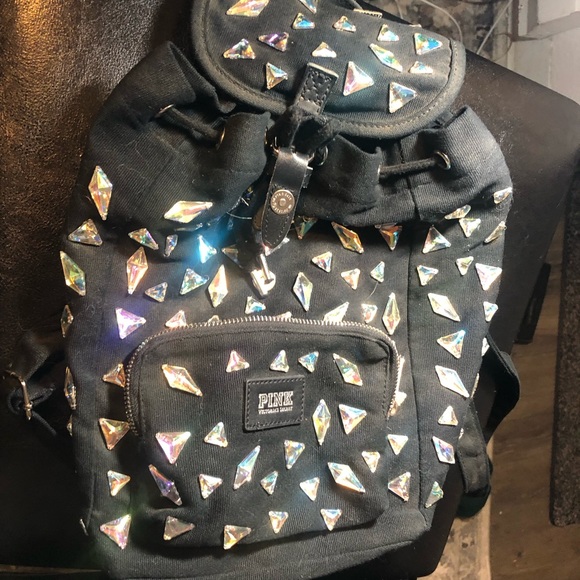 victory secret pink Women’s Black Mini Backpack with Large Gem Stones - Picture 4 of 16